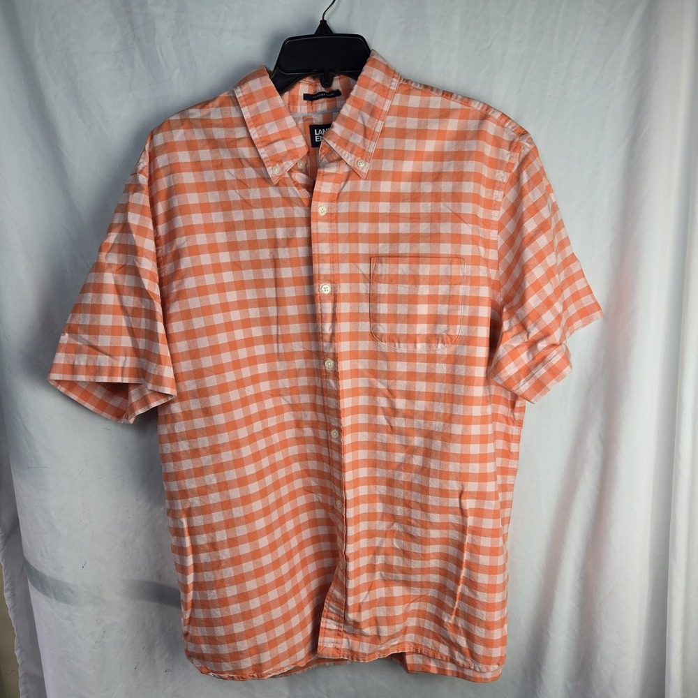Lands End Sail Rigger Oxford Shirt Mens XL Orange Check Nautical Beach Resort